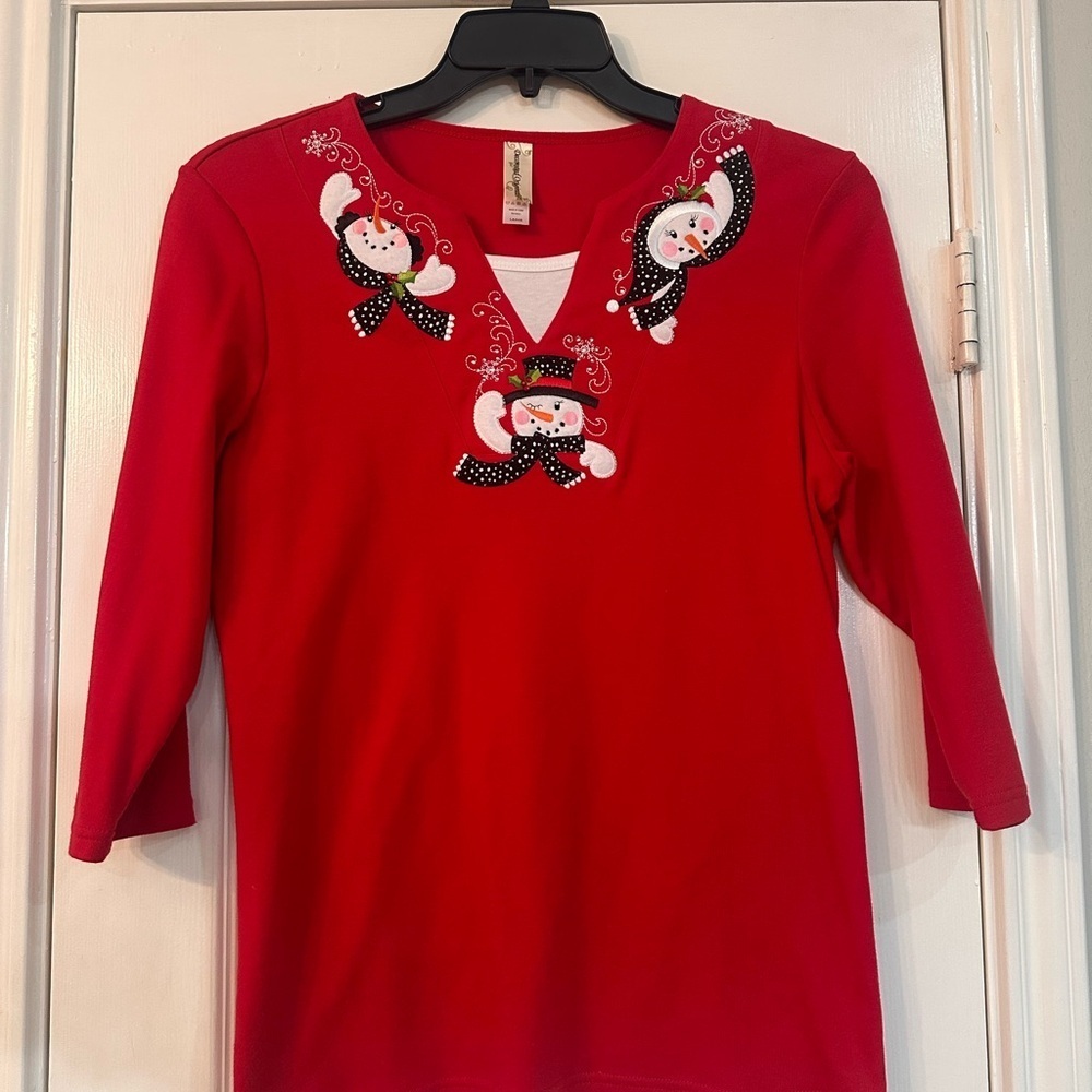 Snowman Embroidered Holiday Top